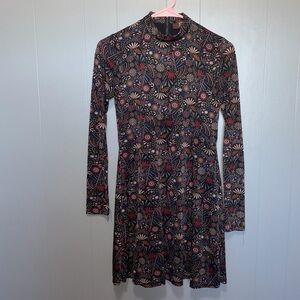 Jondie Long Sleeve Mock Neck Floral 70s Inspired Mini Dress Small